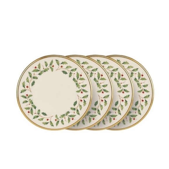 Lenox HOLIDAY Holly Berries Gold Trim Set/4 Salad Plates 8 1/8" Dia. NEW IN BOX! - Picture 8 of 9